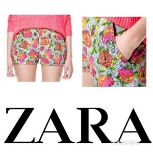 Zara Trafaluc Neon Floral Rose Shorts Size XS